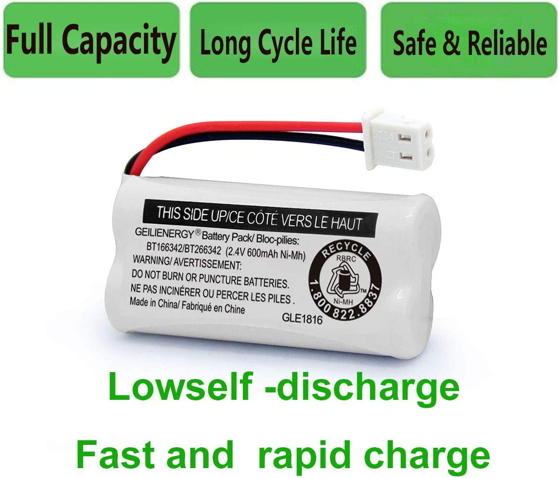 Replacement Battery BT166342 / BT266342 BT183342/BT283342 BT166342/BT266342 Compatible for Cordless Telephones CS6114 CS6419 CS6719 EL52300 Cl80111(Pack of 2)